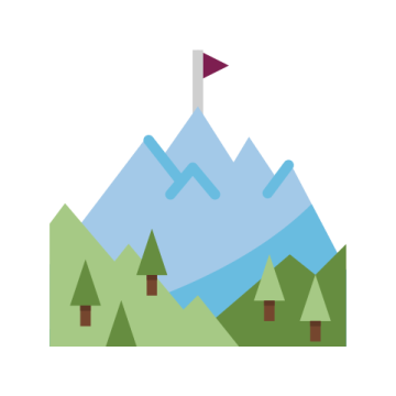Mountain with flag on top surrounded by green forest